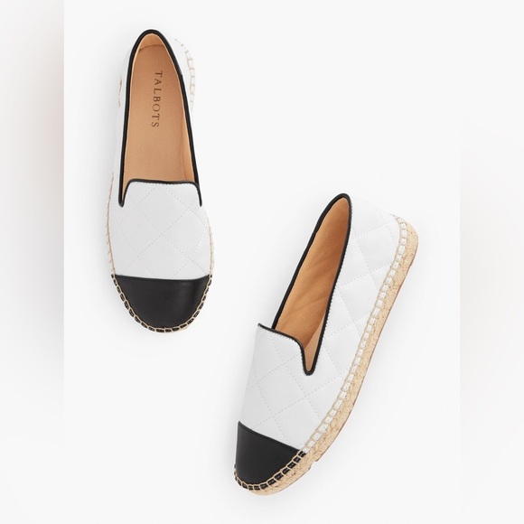 Talbots Quilted Leather Espadrille Flats | Size 9 | Black & White Slip-On - Picture 1 of 9